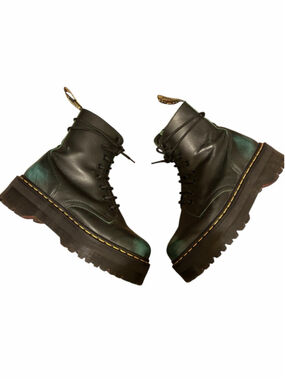 Dr. Martens Jadon Rub off Black Green Platforms Size 8